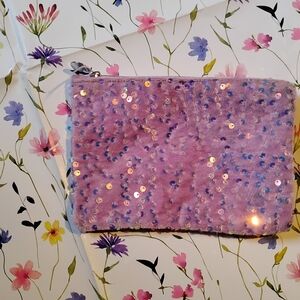 ipsy Lavender Sequin Plush Zip Cosmetic Pouch